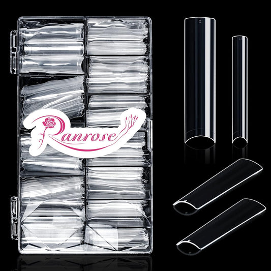 Ranrose 600PCS Clear Extra Long Nail Tips for Acrylic Nails Professional, No C Curve Gel Tips 12 Size XXXL Pre-shaped Half Cover Fake Nail for Press On Nail Extensions-Velvo Beauty