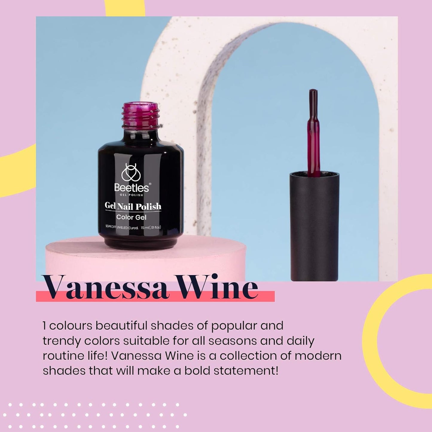 Beetles Wine Red Gel Nail Polish, Burgundy Red Plum Fall Gel Polish Soak Off Uv LED Lamp Nail Art Manicure Salon DIY Design at Home Gifts for Women 0.51 Fl Oz-Velvo Beauty