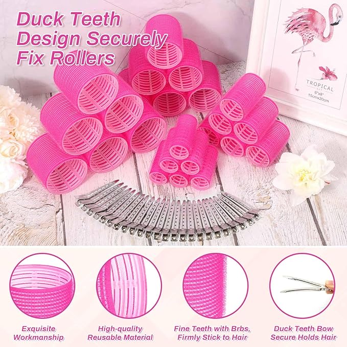 Rollers Hair Curlers 49 Pcs Set with 24Pcs Self Grip Hair Rollers 4 Sizes and 24 Pcs Hair Clips for Blowout Look Long Medium Short Thick Hair Volume-Velvo Beauty