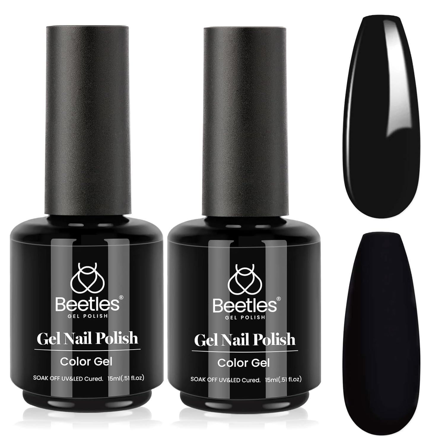 Beetles Black Halloween Gel Polish 2Pcs Pure Black Gel Nail Polish Set 15ml Dark Base Color Soak Off Uv Nail Lamp Art Manicure DIY Design Gift for Women Long Nights Collection-Velvo Beauty