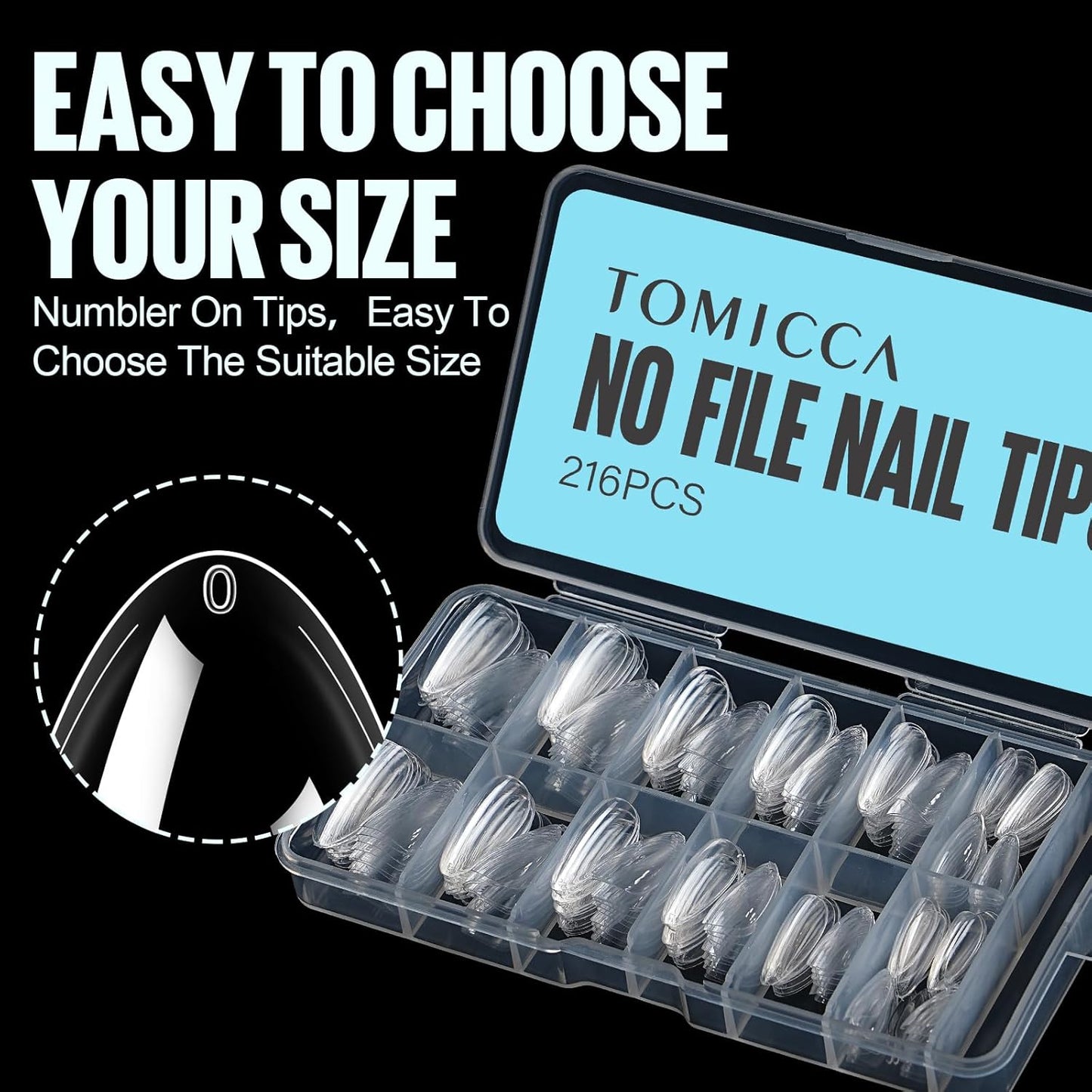 TOMICCA Almond Nail Tips, Medium Almond Acrylic Nail Tips, 216Pcs Full Cover Clear Nails, Nail Extension Tips for Nail salon and DIY at Home-Velvo Beauty