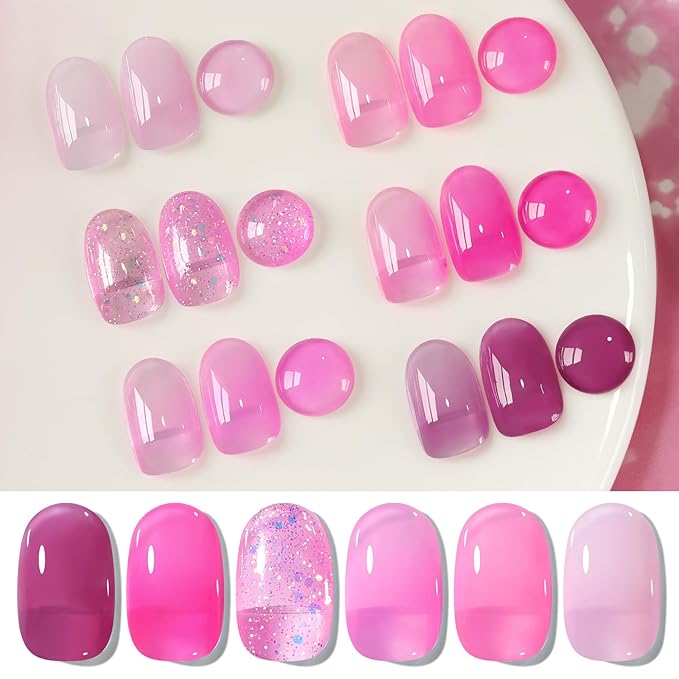Born Pretty Jelly Gel Nail Polish Set - Milky Jelly Hot Pink Translucent Gel Polish - Spring Summer Neon Pink Valentine's Day Gift 6PCS-Velvo Beauty