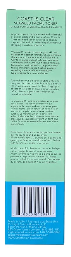 Eight Saints Coast is Clear Seaweed Anti Aging Face Toner, Natural and Organic Alcohol Free Witch Hazel Toner for Face, Minimizes Large Pores and Redness, 6 Ounces-Velvo Beauty