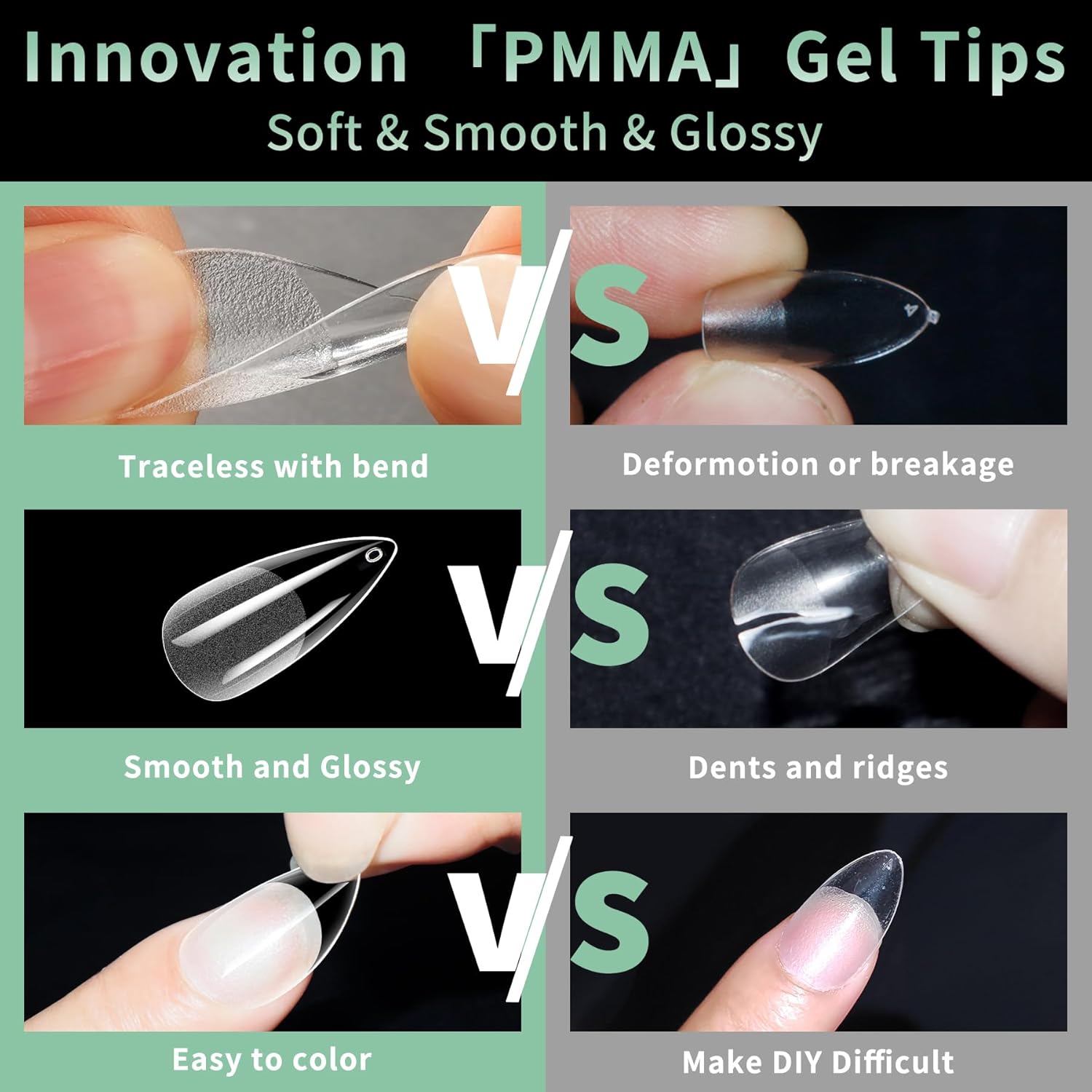 Medium Stiletto Nail Tips, 216pcs Acrylic Soft Fake Nails Gel Nail Tips, Full Cover Pre-Shaped Matte Clear Press on Nails for Extension, Diy at Home Manicure 12 Sizes-Velvo Beauty