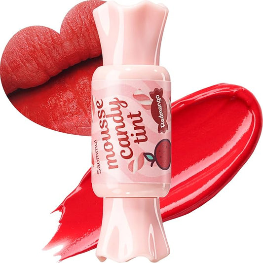 THESAEM Saemmul Mousse Candy Tint #1 Redmango Mousse - High Pigment Matte Finish Long Lasting Lip Stain with Honey Extracts to Hydrate Lips - Weightless & Smudge-Proof, 0.3 fl.oz.-Velvo Beauty