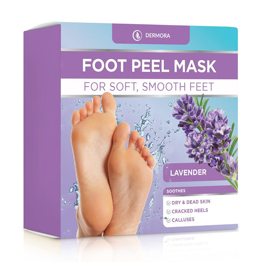 DERMORA Foot Peel Mask - 2 Pack of Regular Size Skin Exfoliating Foot Masks for Dry, Cracked Feet, Callus, Dead Skin Remover for Baby Soft Feet, Lavender Scent-Velvo Beauty