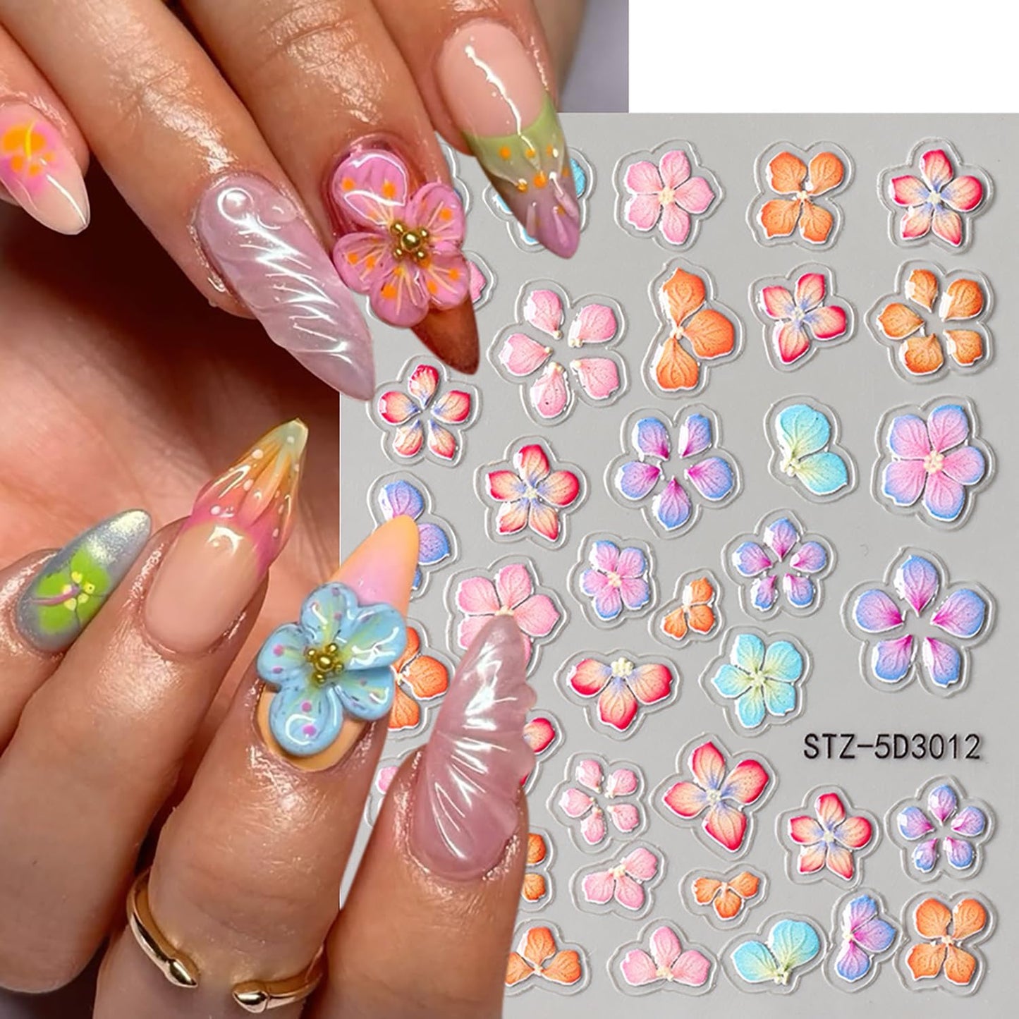6 Sheets Flower Nail Art Stickers 5D Self-Adhesive Nails Sticker Floral Butterfly Nail Art Decals Holographic Decal Decoration for Women Golden Bow Manicure Stickers DIY Nail Sticker Supplies-Velvo Beauty