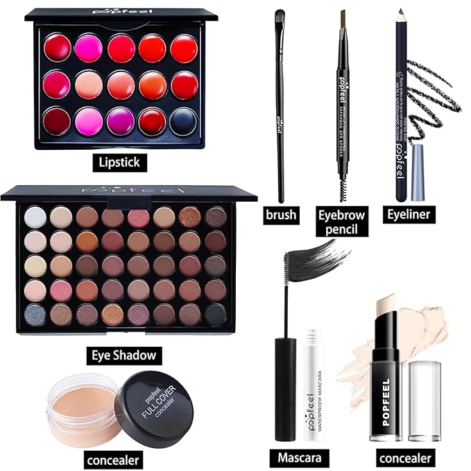 Makeup Kit for Women Full Kit, All in One Makeup Gift Set, Make up Kits for Beginners and Professionals - Eyeshadow Palette, Lipstick, Mascara, Concealer, Brush, Eyeliner, Eyebrow pencil-Velvo Beauty
