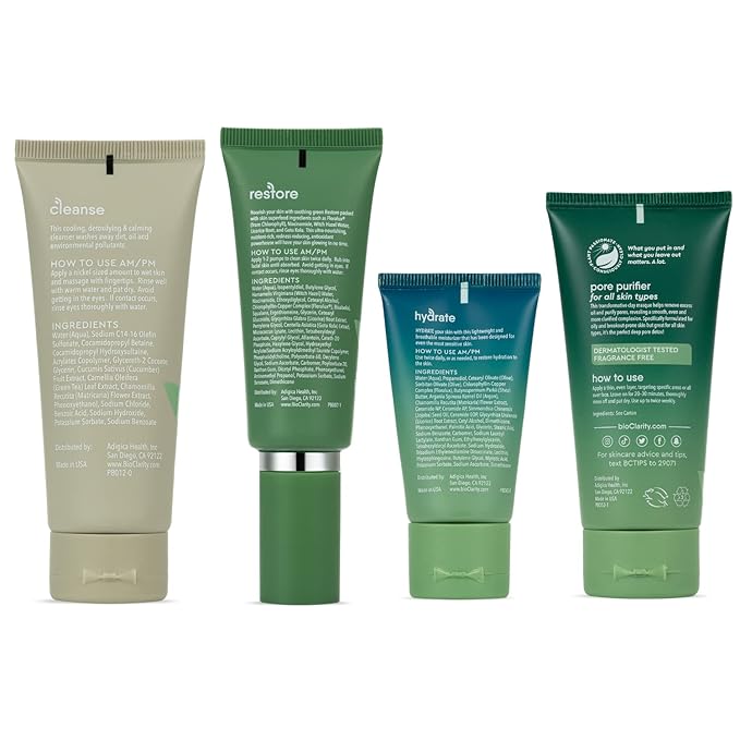 BioClarity 3-Step Essentials Skin Routine + Clarifying Mask for Normal & Oily Skin Types | Cleanse, Restore and Moisturize | Gentle Clean and Hydrate Face |100% Clean, Vegan Ingredients (Mini Size)-Velvo Beauty