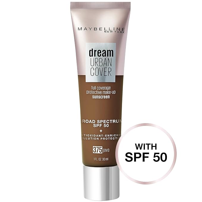 Maybelline Dream Urban Cover Flawless Coverage Foundation Makeup, SPF 50, Java-Velvo Beauty