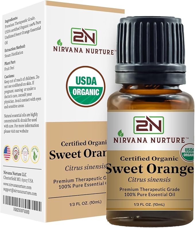 Sweet Orange Essential Oil USDA Certified Organic 100% Pure Premium Therapeutic Grade, Undiluted - Aromatherapy Diffuser for Calm and Relaxation, Skin Care, Hair Care-Velvo Beauty