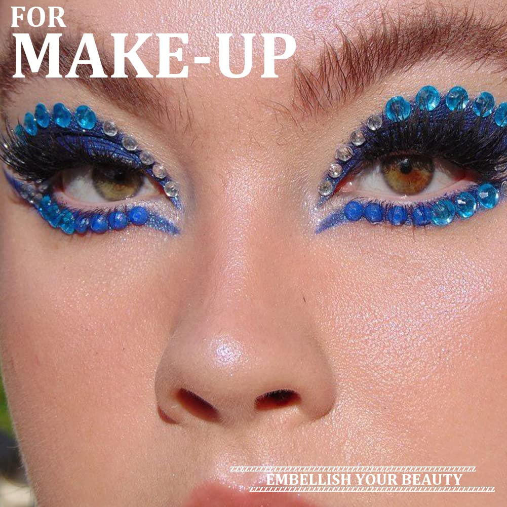 One Pack 2000 Pcs of Flatback Round Lake Blue Rhinestones 6 Sizes (1.5-6 mm) with Nail Art Rhinestone Picker Pencil and Tweezers for DIY and Salon Use-Velvo Beauty