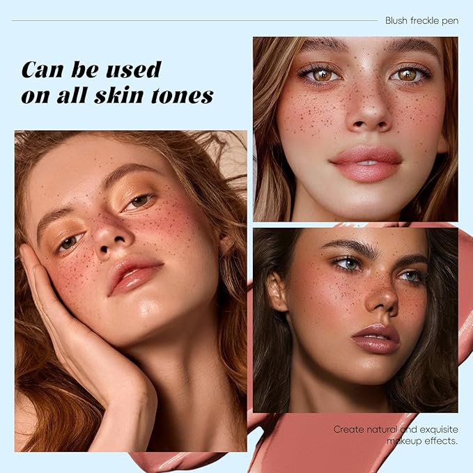 Freckle Blush Pen, 2in1 Dark Brown Faux Freckle Stamp Pen Coral Orange Liquid Blush for Natural Summer Sunkissed Makeup, Lifelike Waterproof Long Lasting Quick Dry Fake Frecks Tint Marker02#-Velvo Beauty