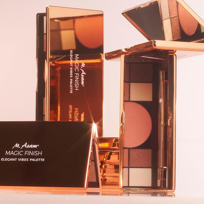 M. Asam MAGIC FINISH Golden Vibes Eyeshadow & Highlighter Palette (8 x 0.03 oz + 1 x 0.21 Oz) - Eyeshadow Palette with 8 harmonizing eyeshadows, one highlighter & integrated mirror, High Color Payoff-Velvo Beauty