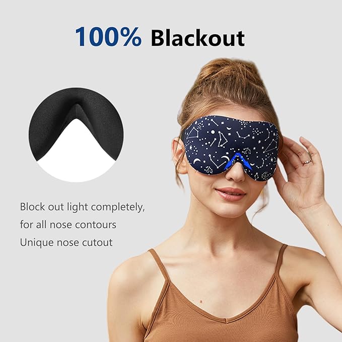 ALASKA BEAR Sleep Mask Women Men with Molded Eye Cups, Well-Contoured 3 D Extra-Plush Soft Memory Foam Blackout Eye Mask Zero Pressure on Eyelids & Eyelashes w Earplugs Set - Silent Night Stars-Velvo Beauty