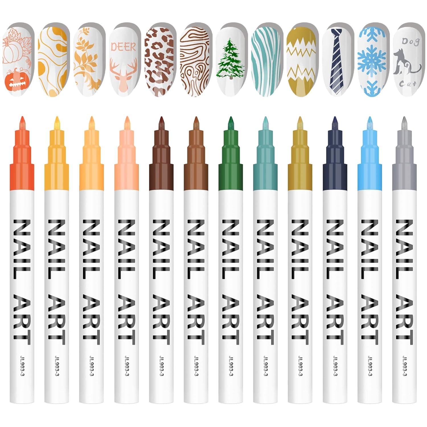 12 Color 3D Nail Art Pens Set, Kalolary Nail Point Graffiti Dotting Pen Drawing Painting Liner Brush for DIY Nail Art Beauty Adorn Manicure Tools(B)-Velvo Beauty