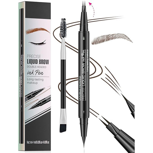 Curved Microblading Eyebrow Pen, Eyebrow Pencil 2-in-1 Dual-Ended Eyebrow Pencil 2-Fork-Tip and Single Tip Creates Natural Eyebrows Waterproof Long-lasting(Dark Brown)-Velvo Beauty