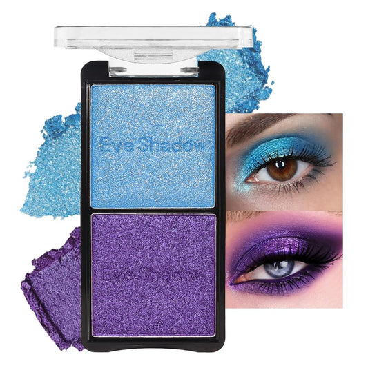 2 colors eye shadow makeup palette, Blue & Purple Eyeshadows Halloween Birthday Party Wear, high pigment eye, matte & shimmer metal eye shadow powder, Blendable, Ultra-Pigmented, Easy to Apply(02)-Velvo Beauty