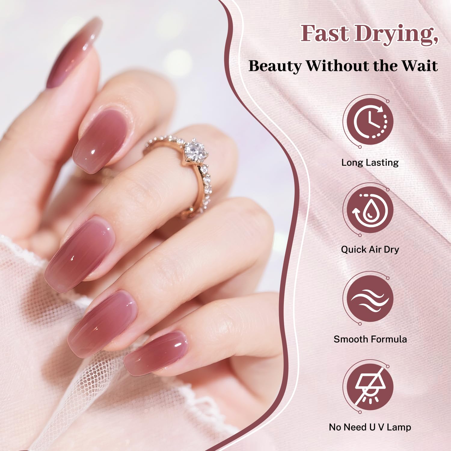 16.5ml Jelly Mauve Red Nail Polish Large Volume Quick Dry Nail Polish, Long Lasting Shine, Fingernail Toenail Nail Art DIY Home Travel Nail Art Gift-Velvo Beauty