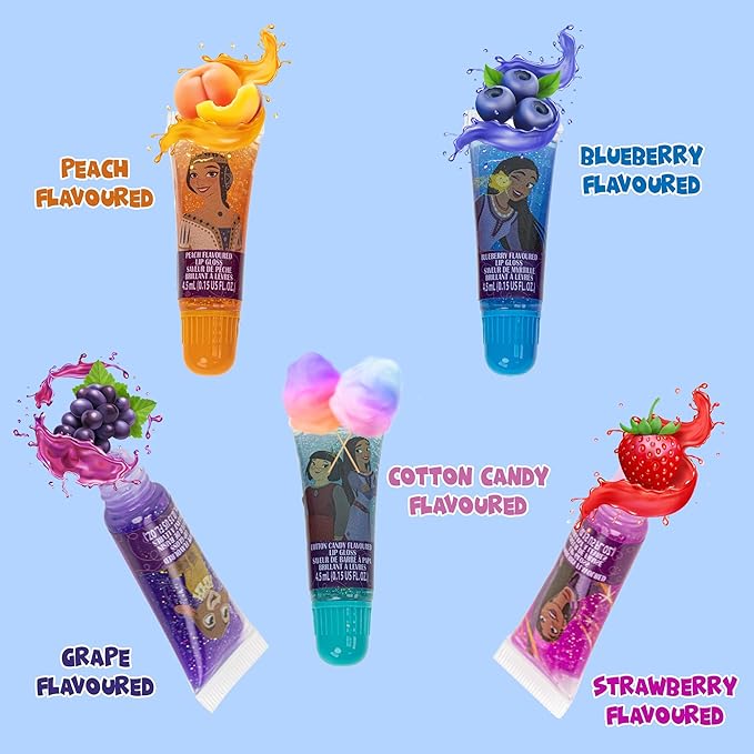 Disney Wish Sparkly Cosmetic Makeup Set for Girls with Lip Gloss Nail Polish Nail Stickers - 11 Pcs | Perfect for Parties Sleepovers Makeovers | Birthday Gift for Girls 3+ by Townley Girl-Velvo Beauty