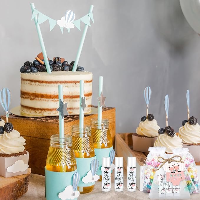 Demissle 50 Pcs Baby Shower Lip Balm Gift Set with 100 Pcs Organza Bags Baby Shower Party Favor for Guest Thank You Tag Rope Baby Shower Party Decoration Gender Reveal Souvenirs(Cow)-Velvo Beauty