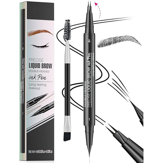 Microblading Eyebrow Pen, Curved Eyebrow Pencil 2-in-1 Dual-Ended Eyebrow Pencil 2-Fork-Tip and Single Tip Creates Natural Eyebrows Waterproof Long-lasting(Black)-Velvo Beauty