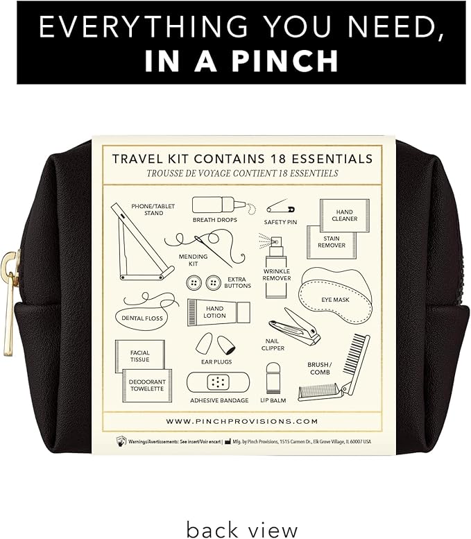 Pinch Provisions Travel Kit, includes 18 Must-Have Emergency Essential Items for Travelling, Ideal Road Trip or Airport Gift for Friends, Family & Peers, Portable Pouch-Velvo Beauty
