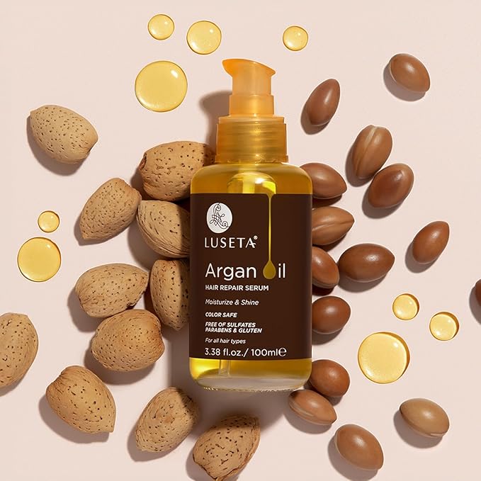 L LUSETA Argan Oil Hair Serum, 100% Pure Argan Oil for Frizzy Control Dry Damage , Repair, Shine Smoothing Strengthening & Nourishing, 3.38 Fluid Ounces-Velvo Beauty
