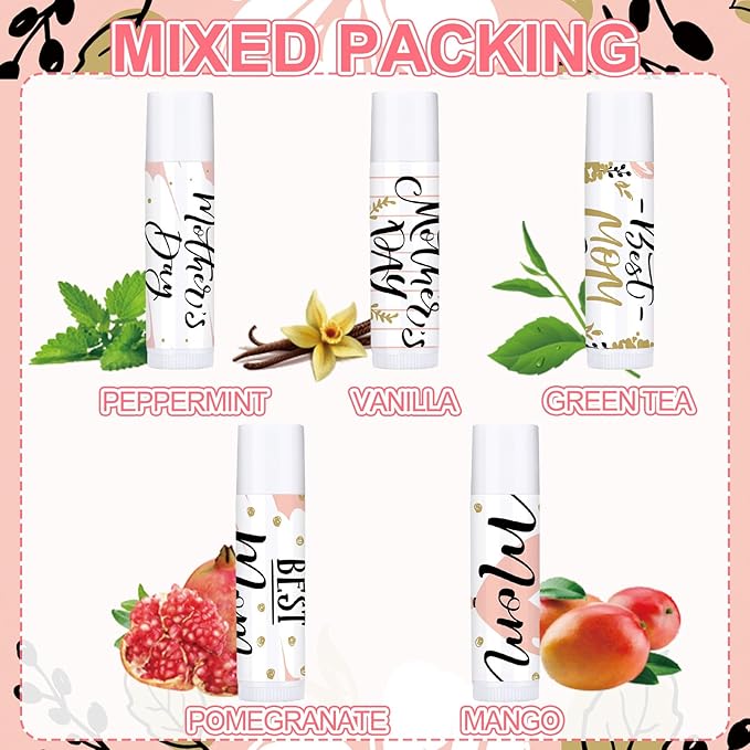 Dunzy 50 Pcs Mother's Day Lip Balm in Bulk Gift Set Moisturizing Lip Moisturizer Party Favors with Assorted Fruit Flavors for Best Mom Women Dry Chapped Lips Mother's Day Gifts-Velvo Beauty