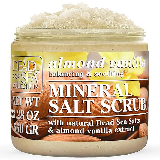 Dead Sea Collection Almond Vanilla Salt Scrub – Exfoliating Body Scrub for Women – Moisturizing and Nourishing Skin – with Pure Oils and Dead Sea Minerals (23.28 Oz)-Velvo Beauty
