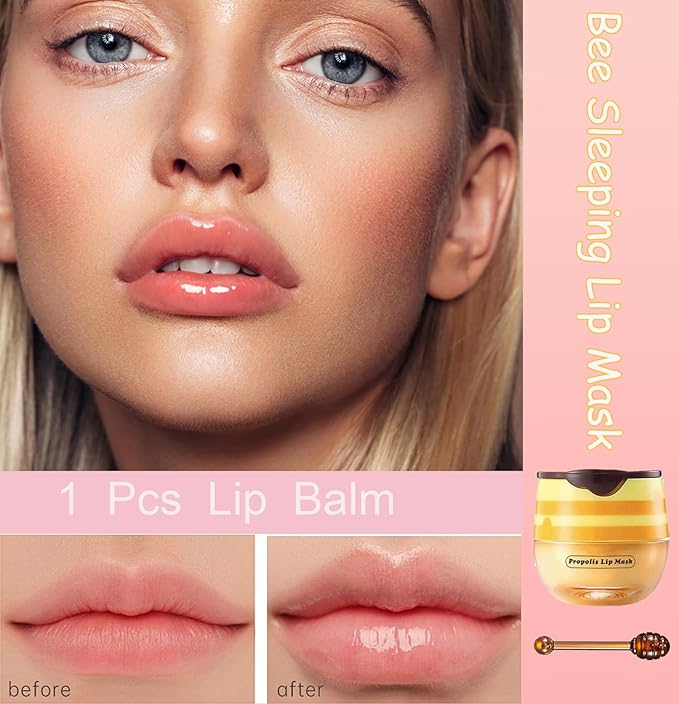 1 PCS Bee Lip Balm Honey Pot, Exfoliating Honey Bee Lip Balm Sleeping Lip Mask Overnight with Sticks, Honey Pot Lip Balm Prevention Dry Hydrating and Crack Lip Scrubs-Velvo Beauty