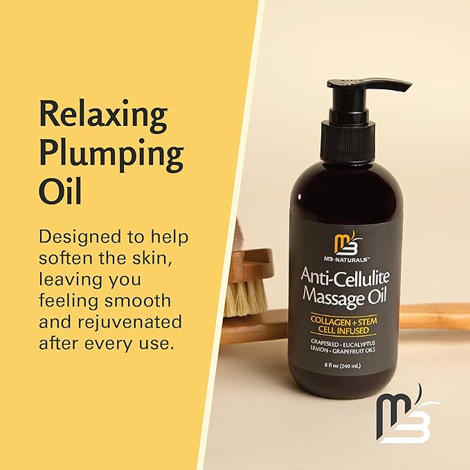 M3 Naturals Firming Body Massage Oil with Collagen & Stem Cell – Helps Smooth The Appearance of Cellulite & Improve Skin Texture – Refreshing Aromatherapy Body Oil for Legs & Full Body – 8 Fl Oz-Velvo Beauty