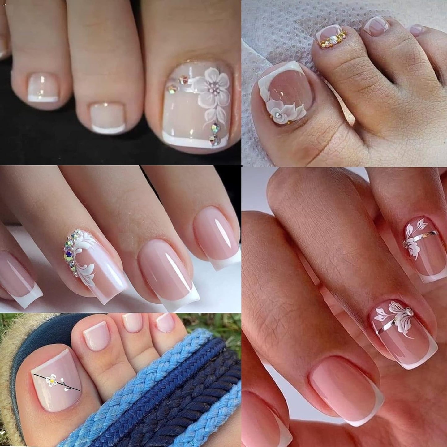 Flower Nail Stickers for Nail Art 5D Embossed Engraved Nails Decals 3D Spring Summer Accessories White Blue Self-Adhesive Nails DIY Design Decoration for Women Girls（6 Sheets-Velvo Beauty