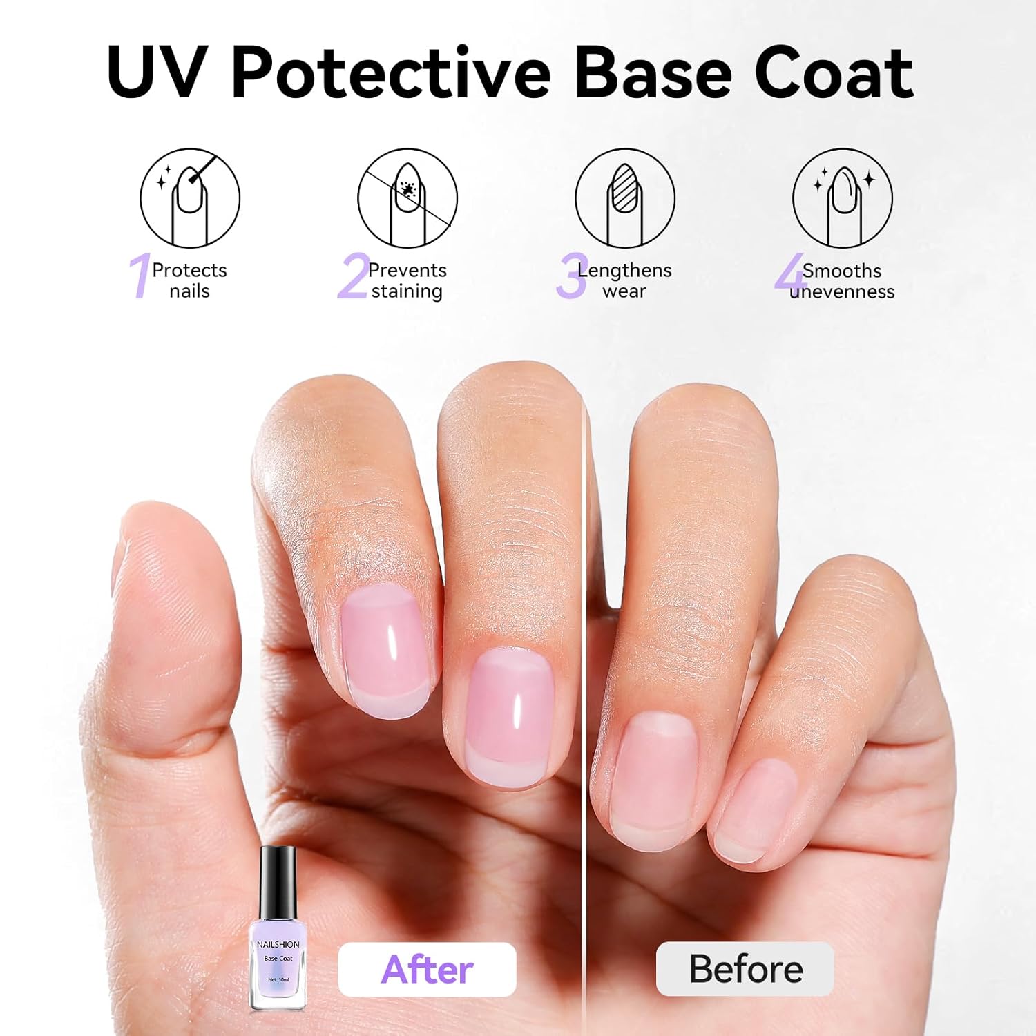 Anti-UV Base Top Coat, 2PCS Calcium & VE Base Strengthening High Shine Top Coat Clear Nail Polish, Chip Resistant Quick Air Dry Protects Color & Nails Prevents Discoloration Manicure Gift-Velvo Beauty