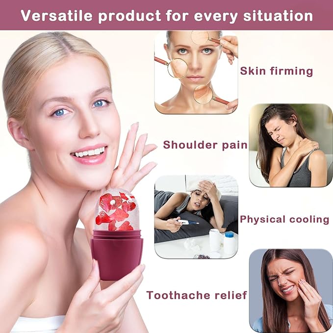 XHJRI Ice Face Roller Massager,Ice Cube Roller for Face, Eyes and Neck Naturally Conditioning and Skin Care,De-Puff Eye Bags,Reduce Migraine Pain,Reusable Massage Silicone Ice Mold (Upgrade Rose)-Velvo Beauty