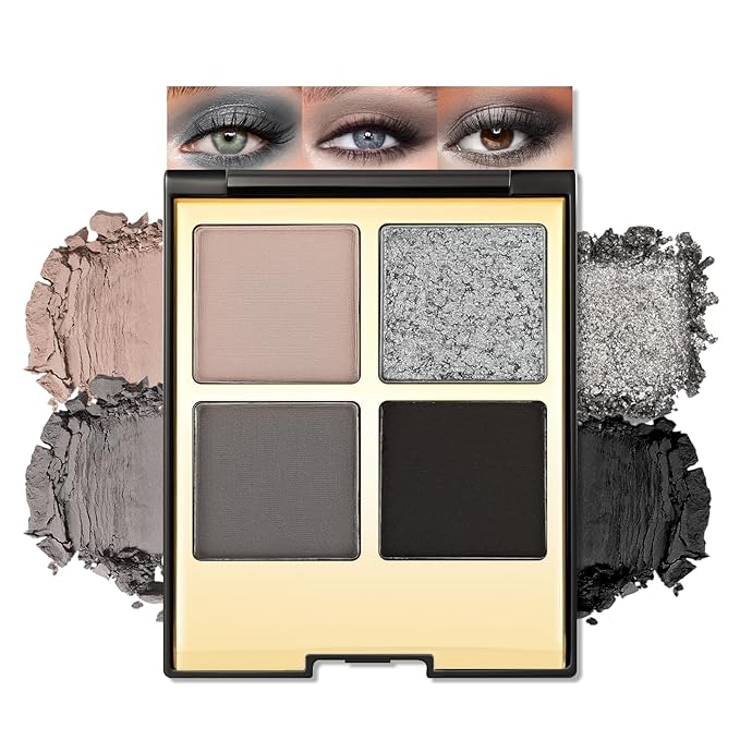Erinde 4 Colors Eyeshadow Palette Eye Shadow Makeup, Matte Shimmer Metallic Taupe Gray Black Sliver Smokey Eyeshadow, Long Wearing, Velvety Pigmented Blendable, Quad Eye Shadow Palette, 01-Velvo Beauty