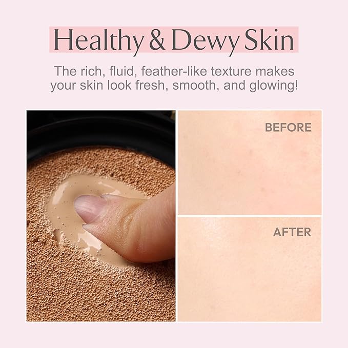 LA MUSE Complexion Correcting-Korean Cushion Foundation(2 Packs) | No Makeup Look, Daily Korean Makeup Foundation, Comfortable Wear | Natural Tone-Up Effect, Light to Medium Tones | For All Skin Types-Velvo Beauty