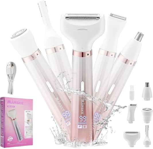Electric Razors for Women, 5 in 1 Bikini Trimmer for Women, Wet/Dry Electric Shaver, Painless Womens Razor Shavers, Facial Hair Removal for Face Nose Eyebrow Arms Armpit Legs Pubic Area-Velvo Beauty