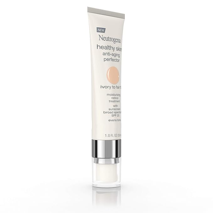 Neutrogena Healthy Skin Anti-Aging Perfector Tinted Facial Moisturizer and Retinol Treatment with Broad Spectrum SPF 20 Sunscreen with Titanium Dioxide, 10 Ivory to Fair, 1 fl. oz-Velvo Beauty