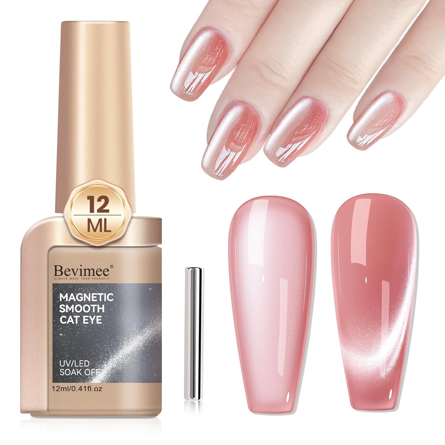 Cat Eye Gel Nail Polish Nude Pink, Moonlight Cateye Polish Crystal Mirror Gloss Magnetic Nails Gel Glitter Holographic Cats Eye Nail Velvet 1PC-Velvo Beauty