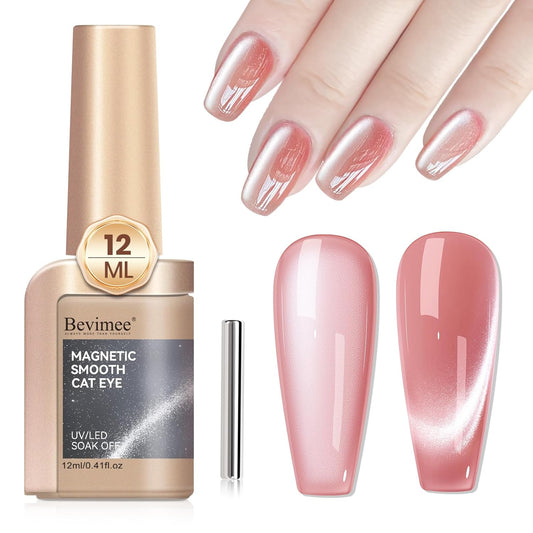 Cat Eye Gel Nail Polish Nude Pink, Moonlight Cateye Polish Crystal Mirror Gloss Magnetic Nails Gel Glitter Holographic Cats Eye Nail Velvet 1PC-Velvo Beauty