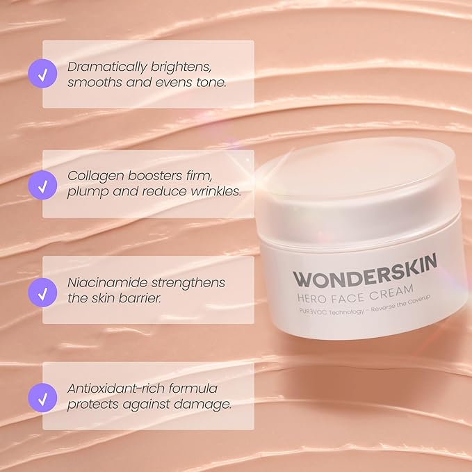 Wonderskin Purevoc Hero Face Cream, Anti Wrinkle Moisturizing Face Cream, Hydrating Face Moisturizer for Women & Men, Anti Aging Face Moisturizer, Daily Facial Moisturizer for Dry Skin-Velvo Beauty