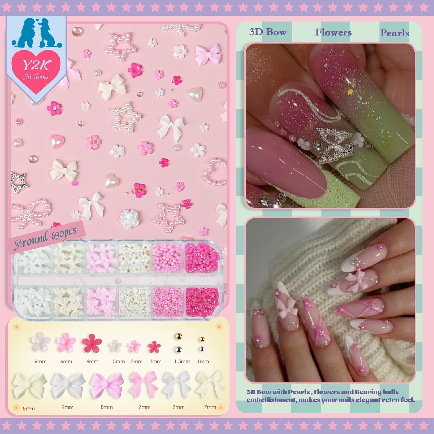 Rhinestones, AB Crystal Nail Gems Pink Opal Nail Rhinestones with Aurora Bubble Beads Pearls Star Heart Bows Nail Charms and Rhinestone Picker Tools for Kwaii Y2K Nail Art Decor - 3 Boxes-Velvo Beauty