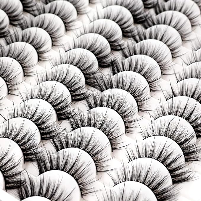 False Eyelashes 48 Pairs Faux Mink Lashes 14mm Wispy Lashes 3D Fluffy Cat Eye Lashes Pack Bulk Wholesale Strip Lashes(style 48-041)-Velvo Beauty