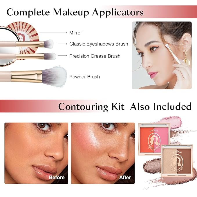 Color Nymph All In One Makeup Kit For Teenager Girls, Beginners Makeup Set For Teens Full Kit Cosmetic Set Girl Make up Kit For Girls 18 color eyeshadow 4 color Glitter & Lipgloss Blush Mirror - Red-Velvo Beauty