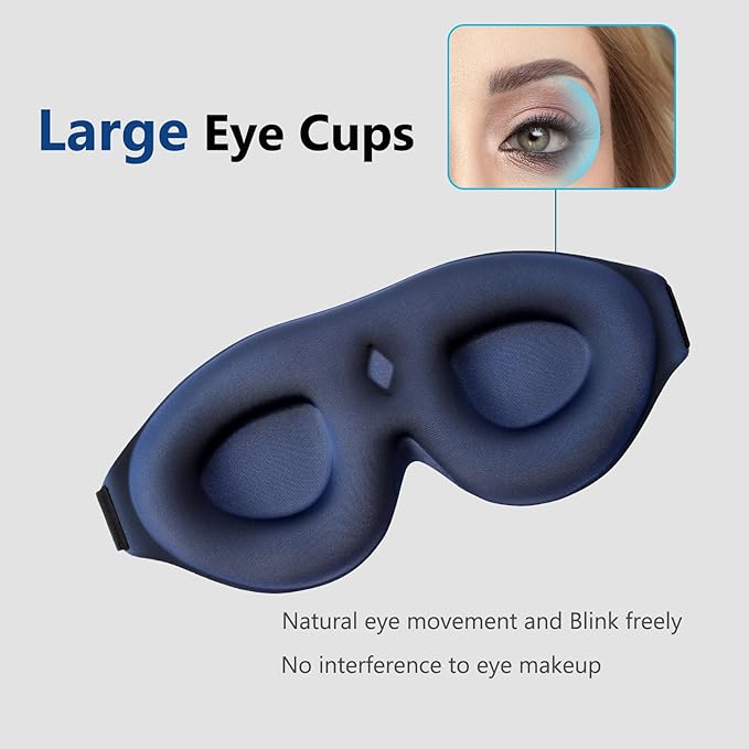 ALASKA BEAR 100% Blackout Sleep Mask Most Comfortable Contoured Eye Cups and Nose Covering for Women Men, 3D Pillowy Soft Light Blocking Eye Mask 0 Pressure on Eyelids & Eyelashes, Earplugs Set, Blue-Velvo Beauty