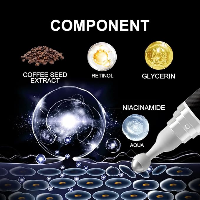 Eye Cream for Puffiness and Bags Under Eyes, Under Eye Cream for Dark Circles, Eye Roller for Puffy Eyes, Caffeine Eye Serum with 360°Massage Ball Reduce Wrinkles and Fine Lines-Velvo Beauty