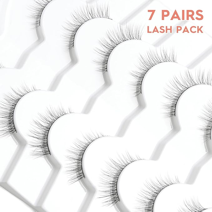 Natural Wispy Cat Eye Lashes - 3D Volume C Curl Eyelashes With Thin Band - 10mm Short Lashes - 7 Pairs-Velvo Beauty
