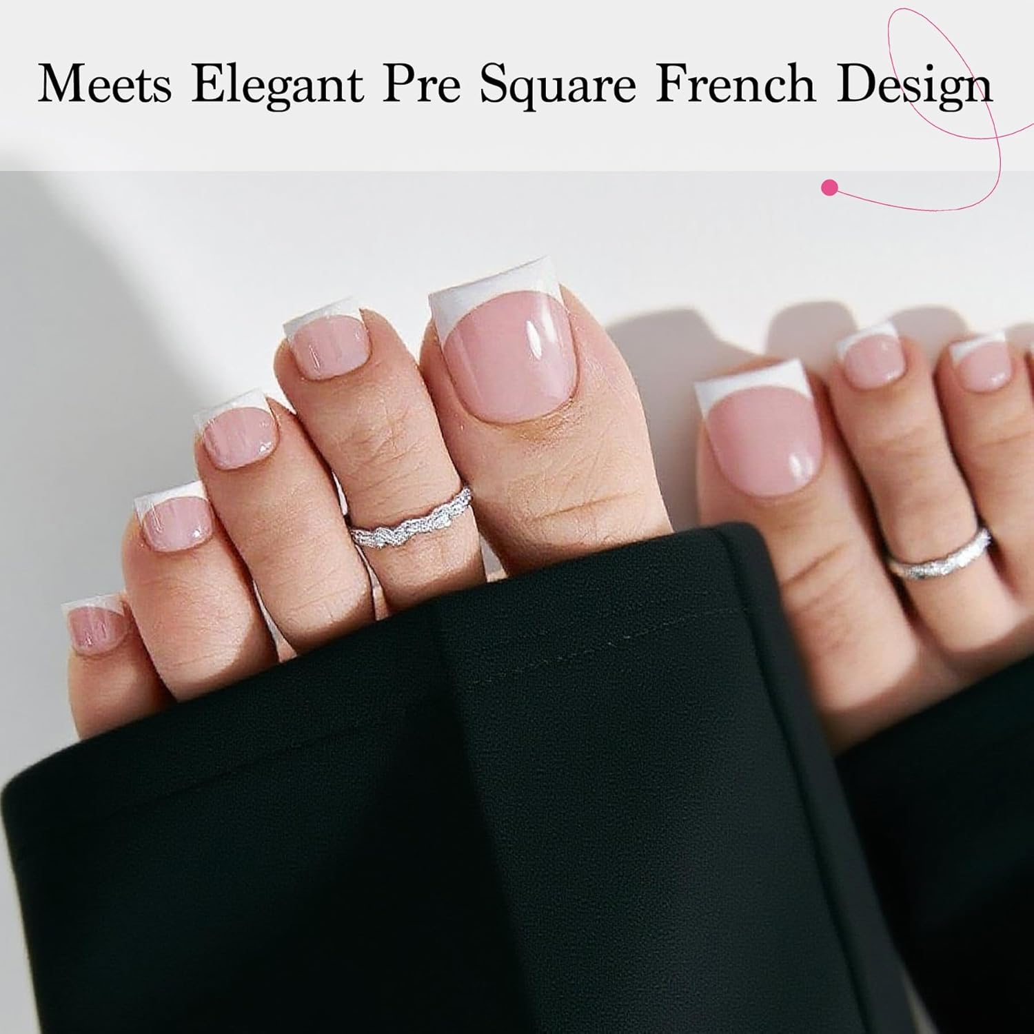 Press On Toenails for Women French Tips, Sharp Square Pre-applied Primer & Base Coat Toe Nail Press Ons Baby Pink Full Cover Fake Tips Extension 15 Sizes 270 Pcs, Builder Nail Gel & Top Coat Required-Velvo Beauty