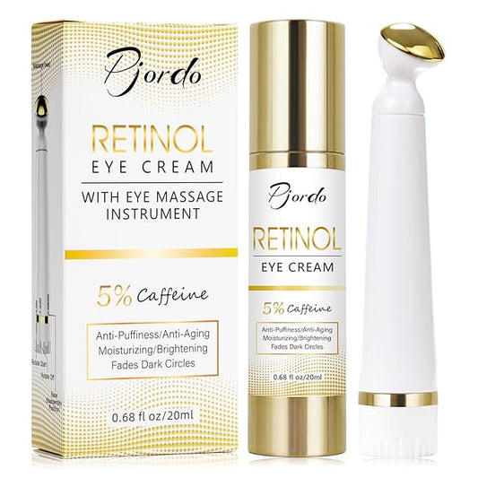 Retinol Eye Cream for Dark Circles Puffiness, Under Eye Cream Anti Aging Eye Cream Reduce Wrinkles & Fine Lines, 5% Caffeine Eye Cream with Eye Massage Wand, Perfect Gifts-Velvo Beauty